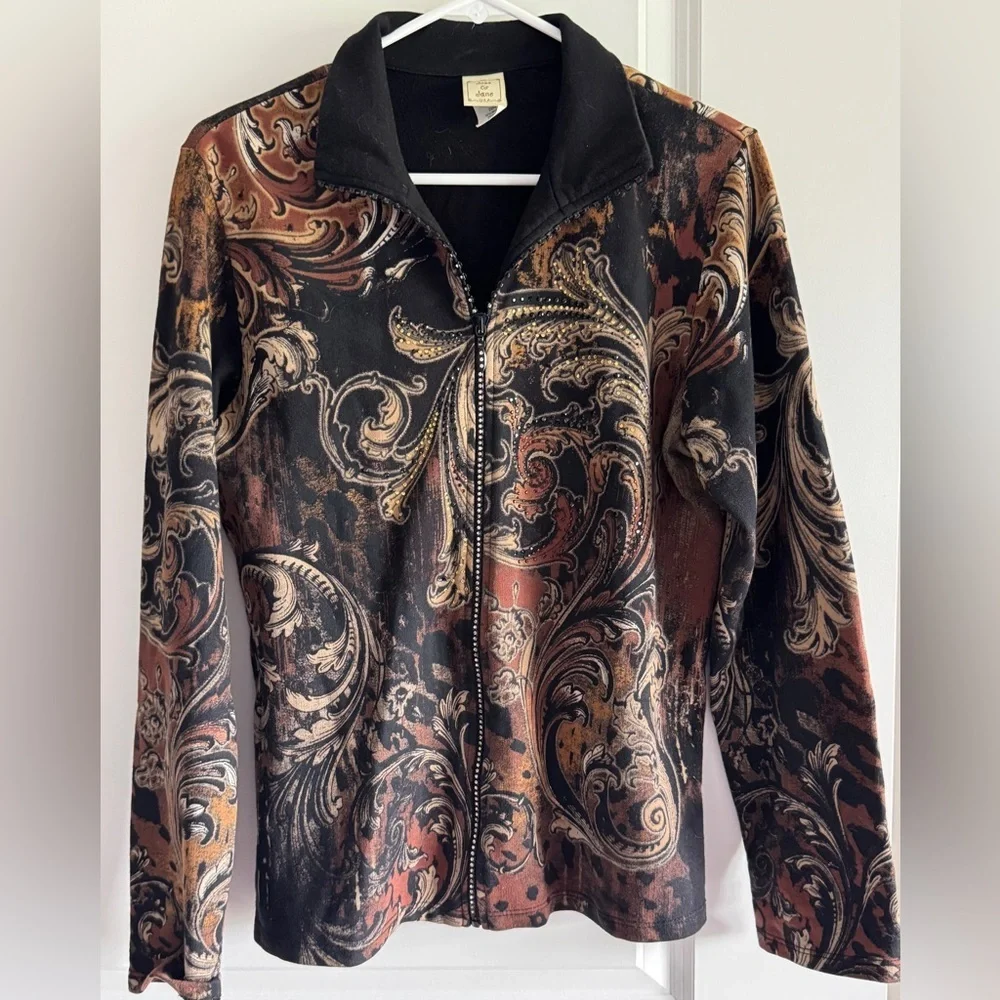 Vintage Y2K Jess & Jane Hoodie Floral Full Zip Sweatshirt Jacket Size Medium - Picture 3 of 10